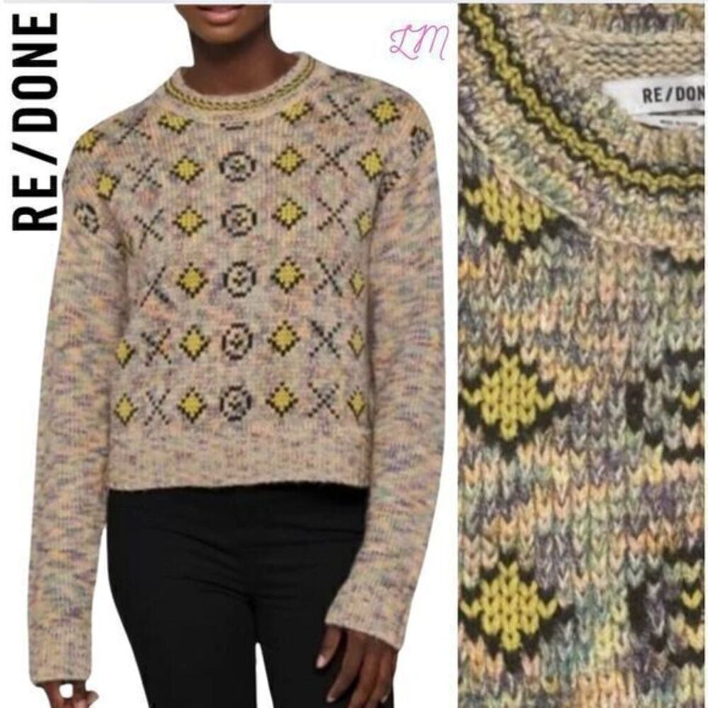 Re/Done Re Done 50s Crew Neck Sweater XO‎ Rainbow Small Knit Retro